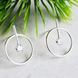 sterling circle stud earrings, with bar and crystal