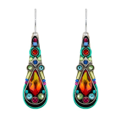 Mosaic Long Oblong Elaborate Earrings, Multicolor