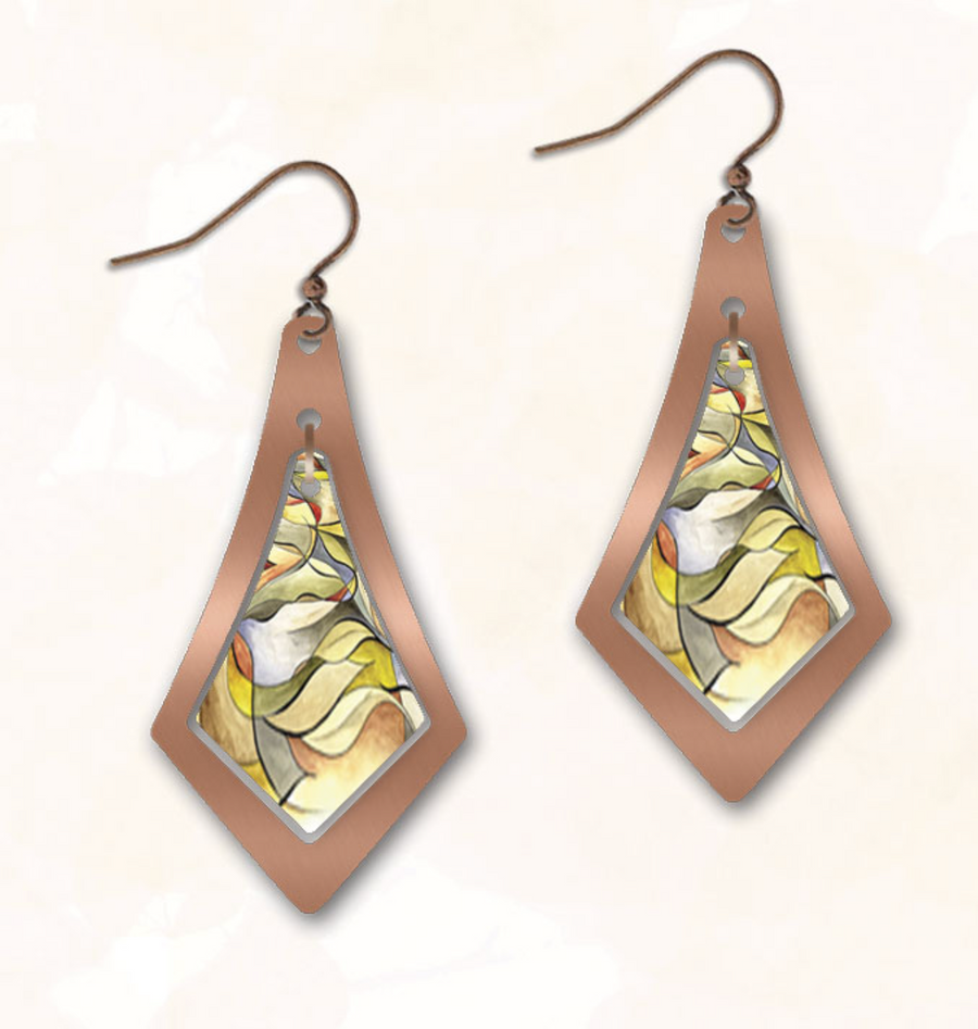 Art and metal long diamond frame earrings