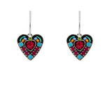 Heart within a heart earrings, red or multi colored, Firefly