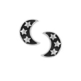 Black moon with stars earrings, sterling silver studs