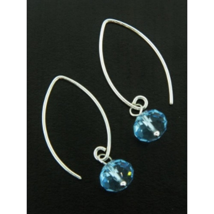 Blue faceted crystal on sterling silver marquis ear wire