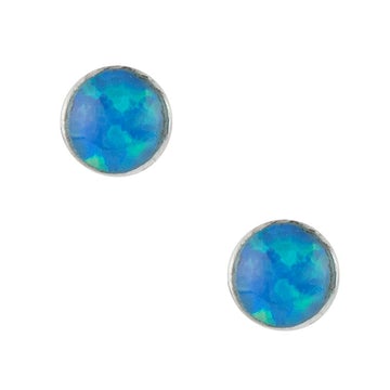 Blue opal in sterling silver stud earrings, 3mm