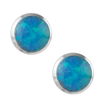 Blue opal sterling post earrings, 5mm