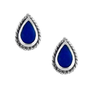 Blue teardrop Bali sterling stud earrings
