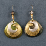 Cradled metal curl earrings with colored shell