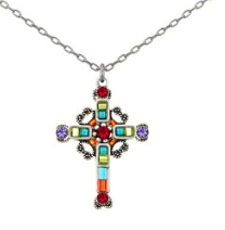 Crosses Medium Rainbow Colored Ornate Pendant Necklace