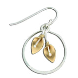 Lily and circle dangle earrings, sterling silver and gold filled