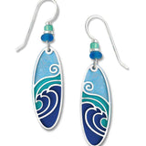 Blue & Aqua Long Oval with'Waves' Overlay earrings, Adajio