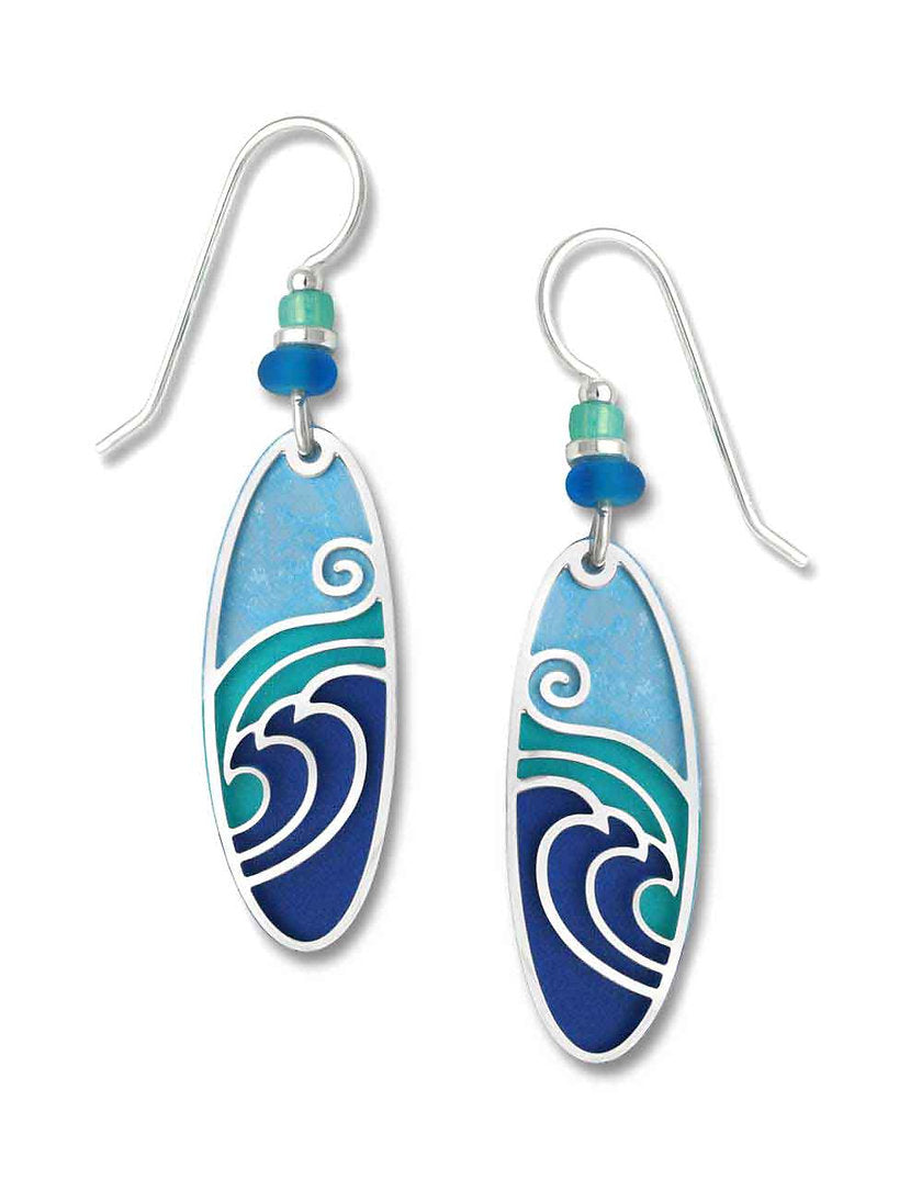Blue & Aqua Long Oval with'Waves' Overlay earrings, Adajio