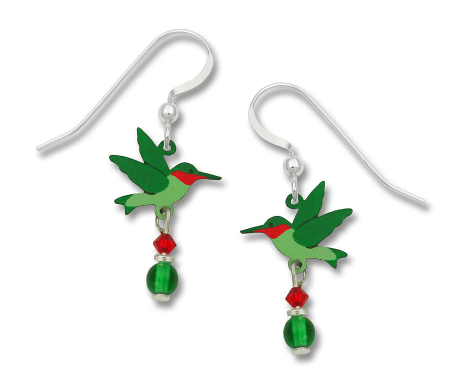 Ruby-Throated Hummingbird w/bead finding Earrings, Sienna Sky