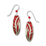 True Red Oval w/IR 'Grasses' Overlay & Red Rhinestone Earrings
