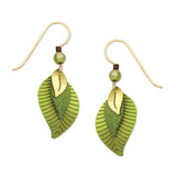 3 Part Green and Brass Leaves Earrings, Adajio