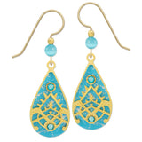 Blue Teardrop gold plated Overlay earrings, Adajio