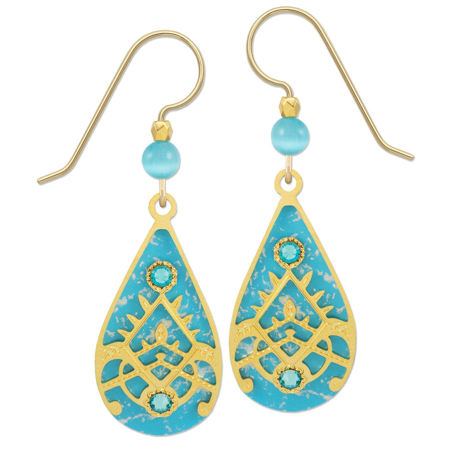 Blue Teardrop gold plated Overlay earrings, Adajio