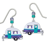 Road Trip! Retro Travel Trailer in White Green and Purple Earrings, Sienna Sky