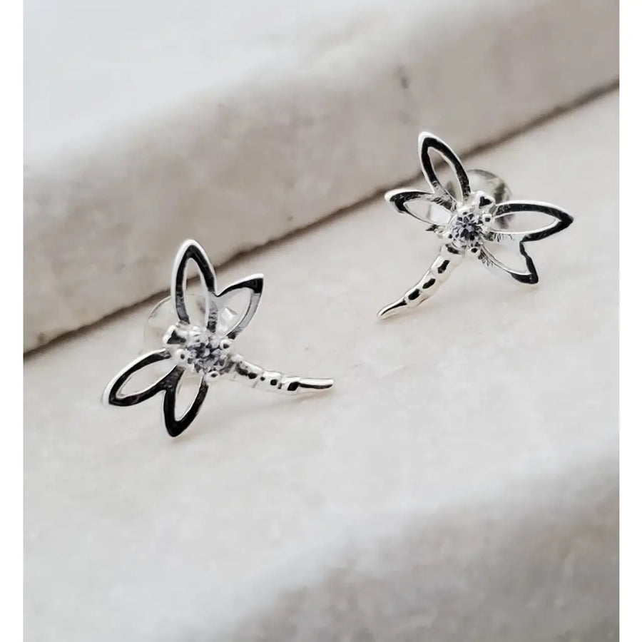 silver dragonfly stud earrings