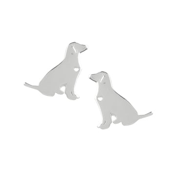 Dog with heart sterling silver stud earring