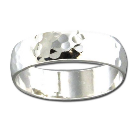 sterling silver ring, domed, hammered wide band