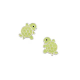 Green turtle enameled sterling earrings