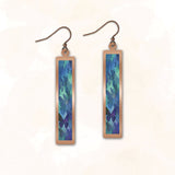 Blue butterfly art print on copper rectangle earrings, DC Designs