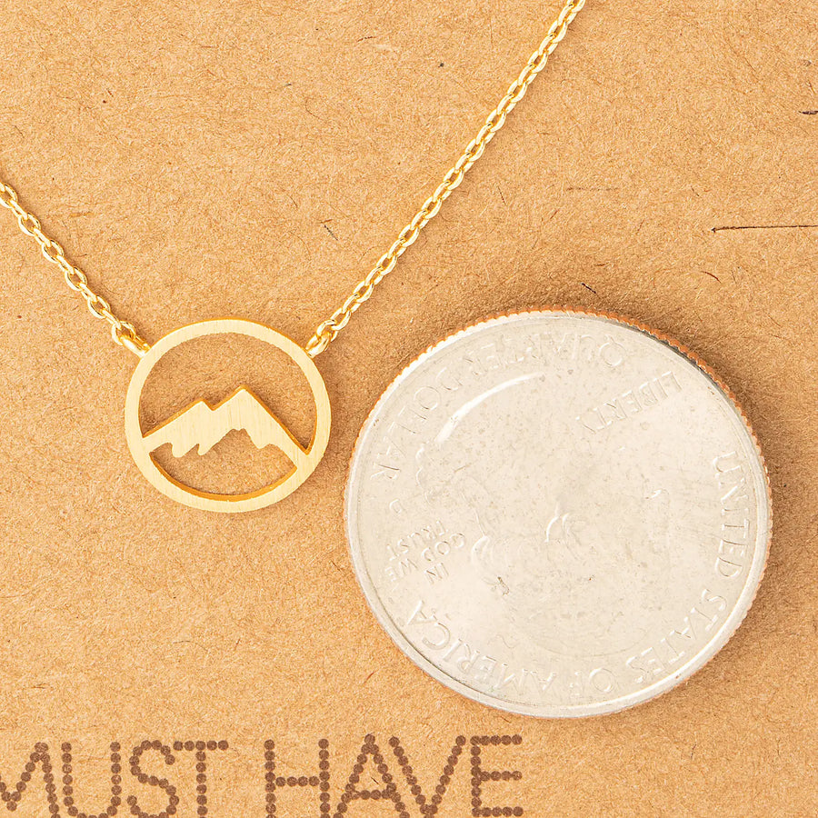 Circle with mountain peaks necklace, gold plated