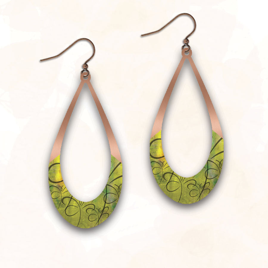 Open oval hoop dangle art print earrings