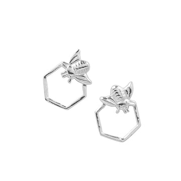 Honeycomb & bee sterling silver stud earrings,Tomas