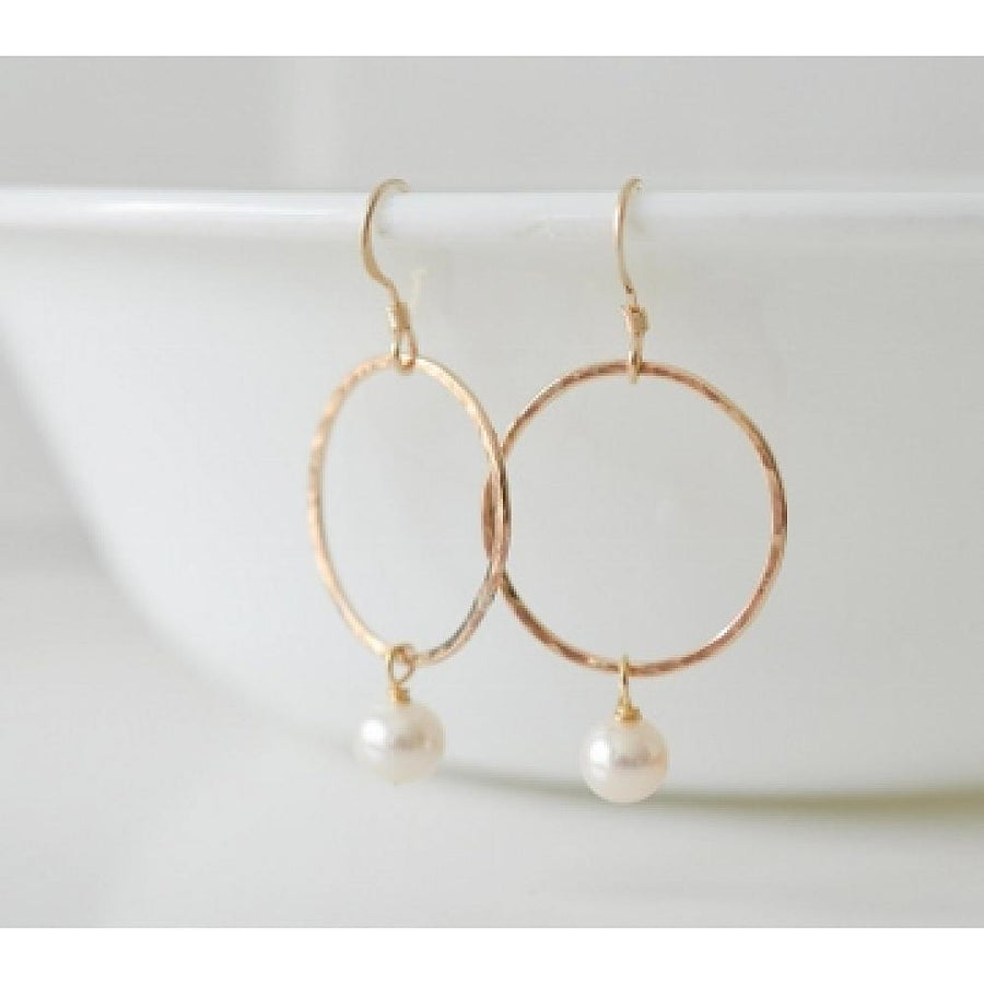 Gold circle with pearl dangle earrings