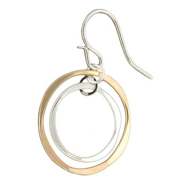double hoop dangle earrings, sterling silver, gold filled or mixed metals