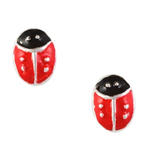 Red ladybug enameled sterling stud earrings