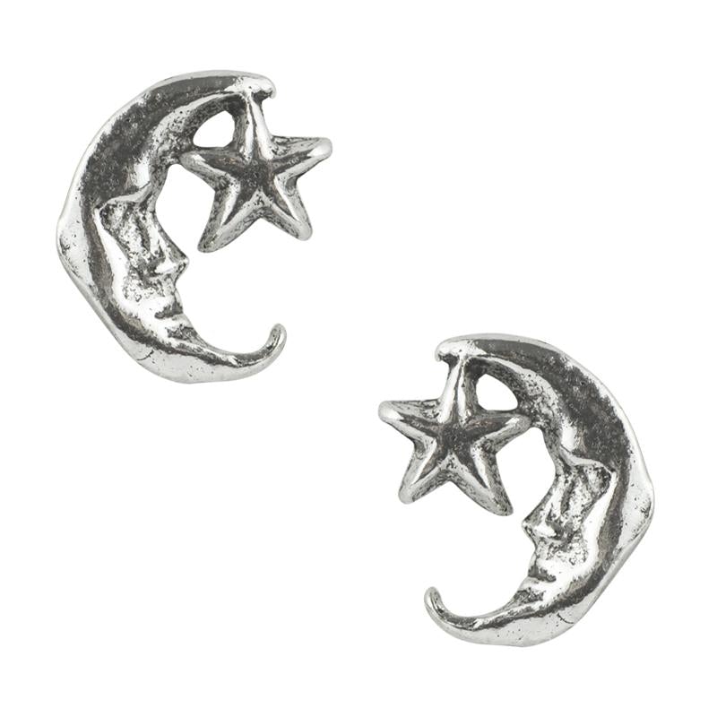 Moon & star sterling silver or gold stud earrings, Tomas