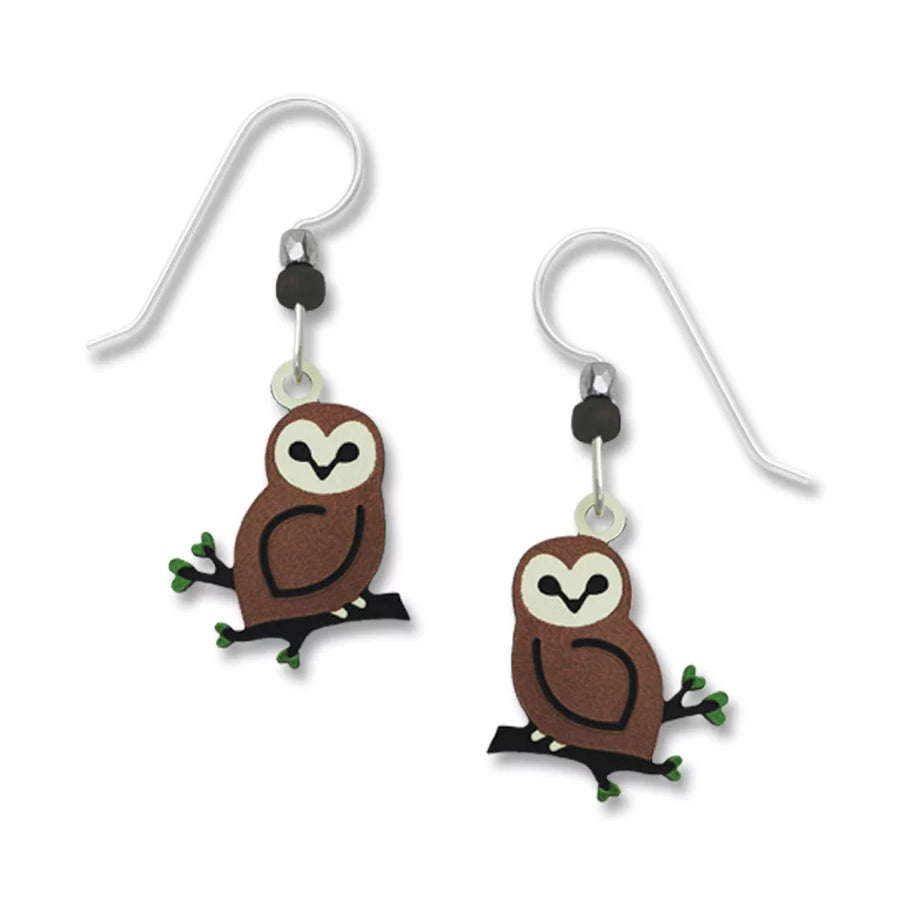 Owl on branch earrings