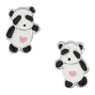 Panda enameled sterling stud earrings