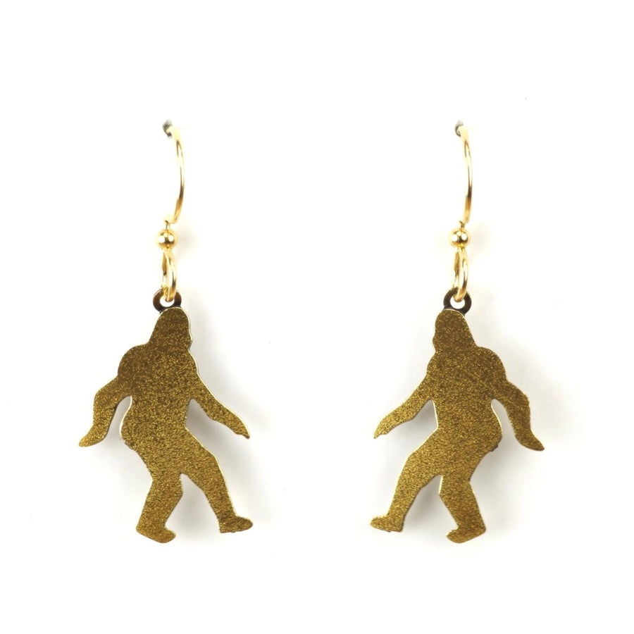 Sasquatch dangle earrings, brass