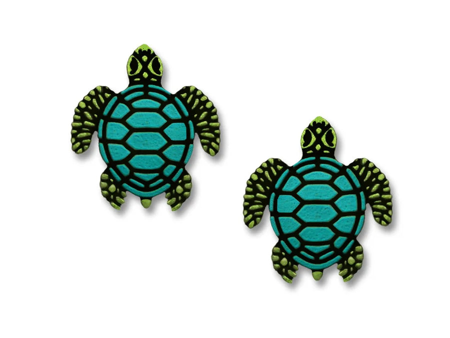 Green sea turtle with blue shell post earrings