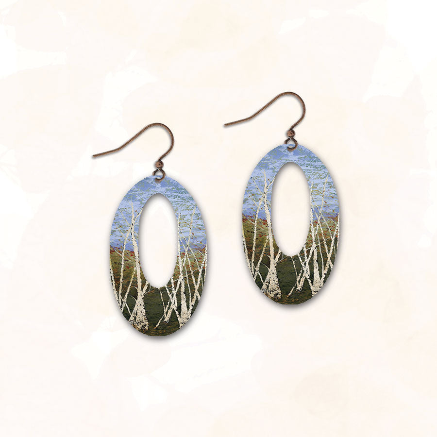 Open oval art print earrings