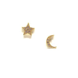 Moon and star post earrings with crystals, in silver or gold