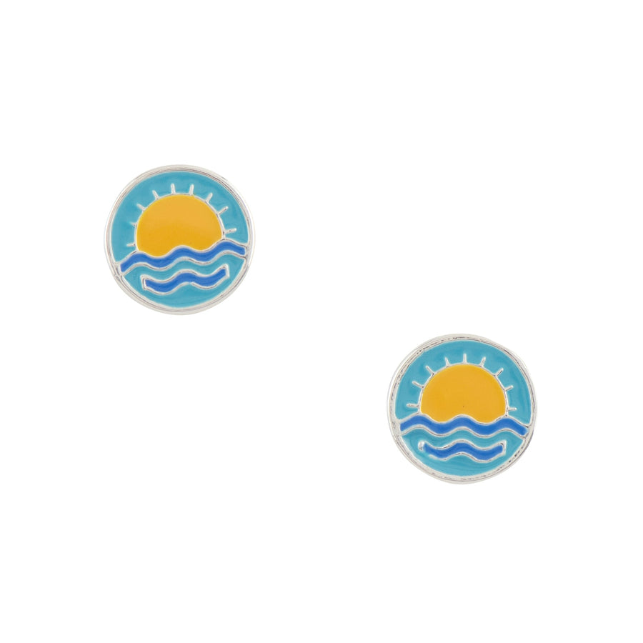 Sun over waves earrings, sterling silver studs